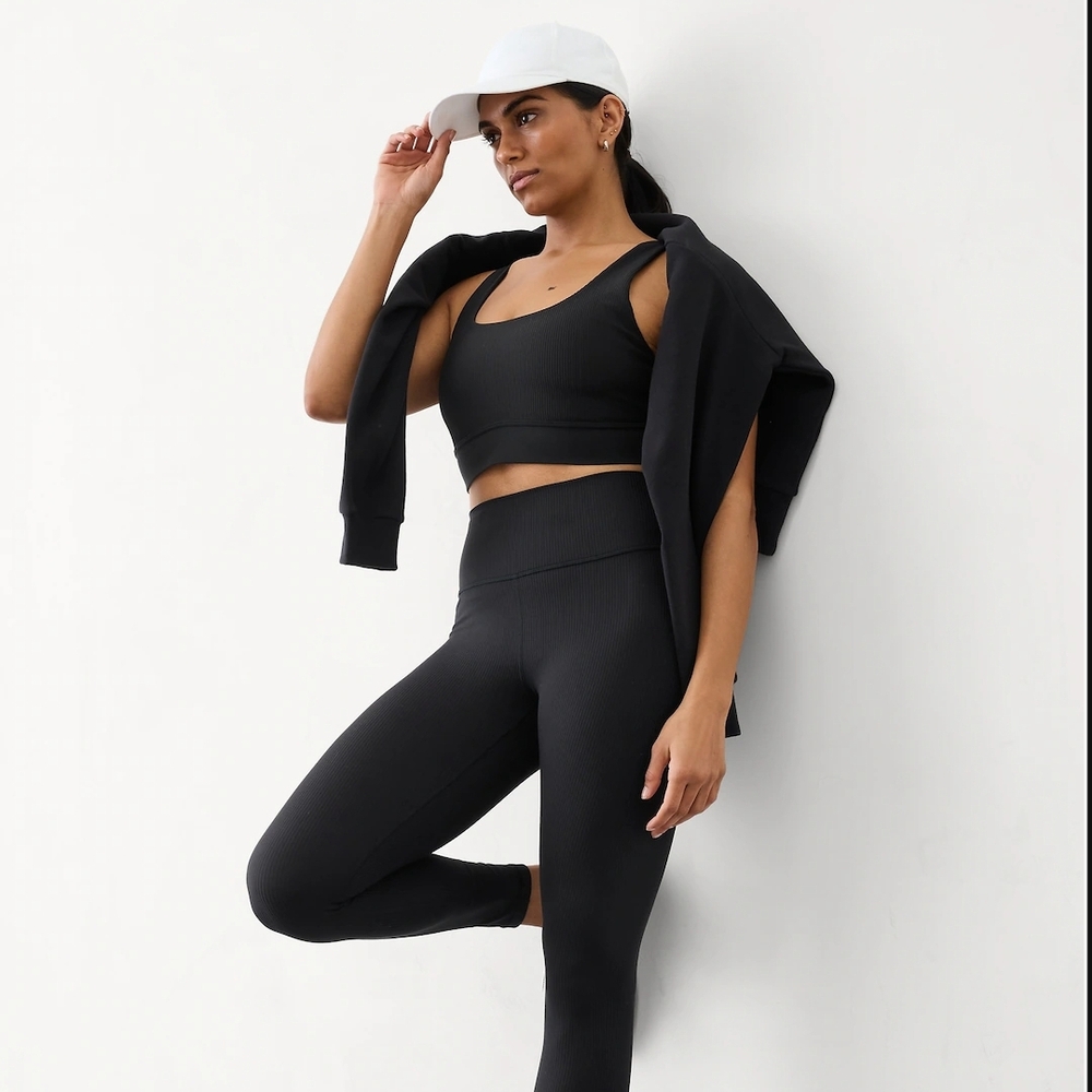 Athleta Black High-Waisted Ribbed  Leggings